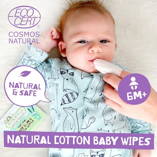 Image of Jack N' Jill Baby Gum & Tooth Natural Cotton Wipes, 25 Count | Baby Mouth Wipes for Teeth, Contains Only Water & Xylitol, Free from Fluoride & Sugar, Individually Wrapped