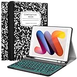 FINTIE Backlit Keyboard Case for iPad 9th / 8th / 7th Generation (2021/2020/2019) 10.2 Inch, Soft TPU Back Cover with 7 Colors Backlight Magnetically Detachable Bluetooth Keyboard, Composition Book