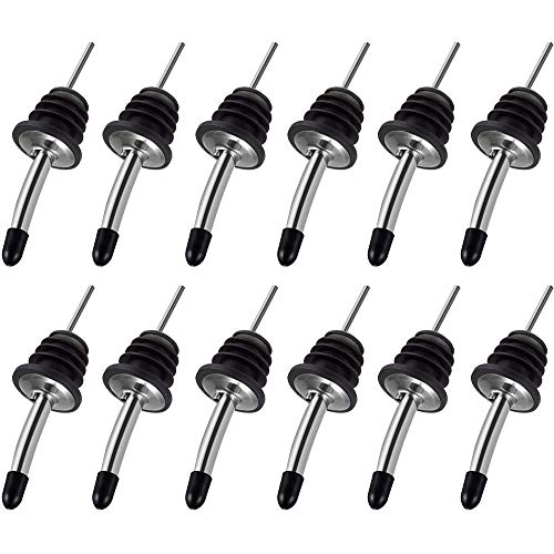 Amacoam Vertedor Acero Inoxidable para Botellas Espíritu Velocidad Botella Vertedores Boquilla Cónica con Tapones de Goma Anti Goteo para Bebidas Cócteles Aceite Vino 12 Piezas