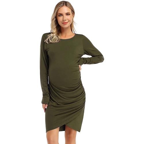 Coolmee Womens Maternity Dresses Casual Ruched Short Sleeve Irregular Bodycon Mini Dress for Women