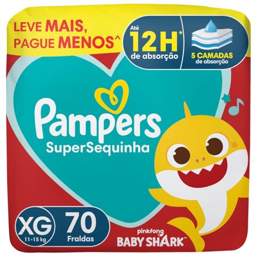 Pampers Supersequinha, Fraldas descartáveis tamanho XG, 70 Unidad...