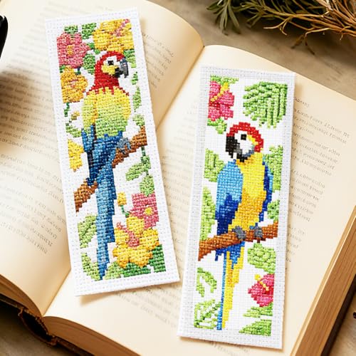 Image of INFUNLY 6PCS Parrot Cross Stitch Bookmark Kits 3x8.5inch Bookmark Making Kit for Beginners Birds DIY Stamped Embroidery Bookmarks with Instruction for Book Lovers Reader Writers