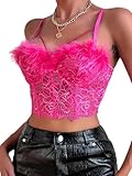  seiveini Bustiers et Corsets Femme Corset Bustier en Dentelle Y2K Crop Tops Sans Manches Elégant Fleuri Lace Bustier avec Fines Bretelles Ajustables Crop Débardeurs Classique A24 Rose Rouge S