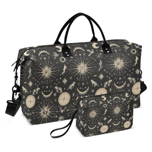 Zodiac Sign Planet Compass Travel Duffle Bag Gym Bag Weekender Bags with Toiletry Bag Travel Trip Tote Bag