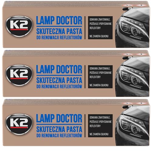 K2 Pulimento Restaurador de Faros Pasta Regeneradora para Faros Pulido Manual o con Pulidora Pack de 3 Lamp Doctor 60g