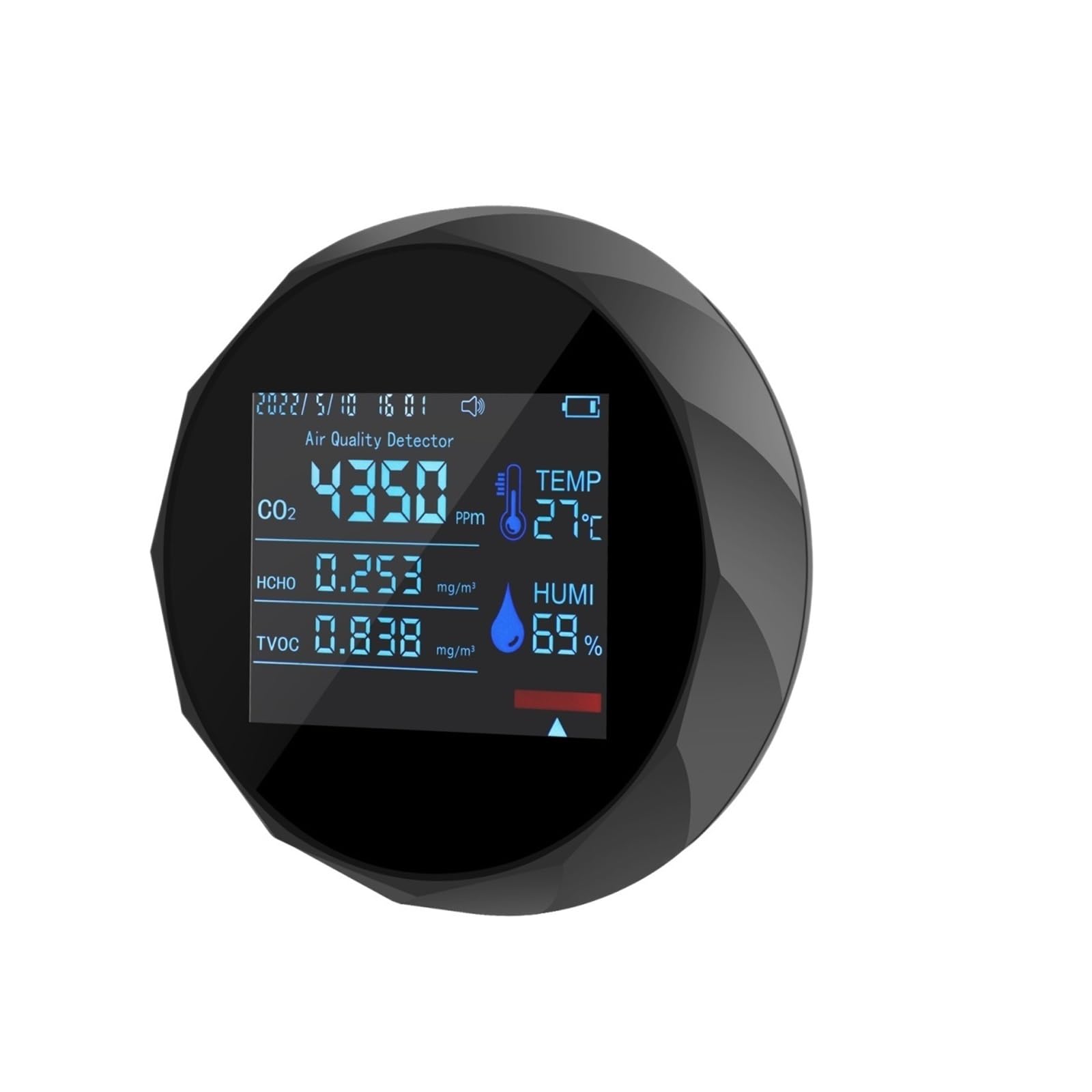 7 In 1 Misuratore di CO2 Digitale Temperatura Umidità Tester TVOC HCHO Rilevatore Monitor di qualità dell'aria Avviso Monitor di allarme(Noir)