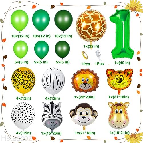 Hstascoz 1st Birthday Decorations for Boys, Jungle Theme Party Decorations with Happy Birthday Banner, Animal Balloons, Safari Balloons Garland Kit, Wild One Birthday Supplies First Birthday Girls