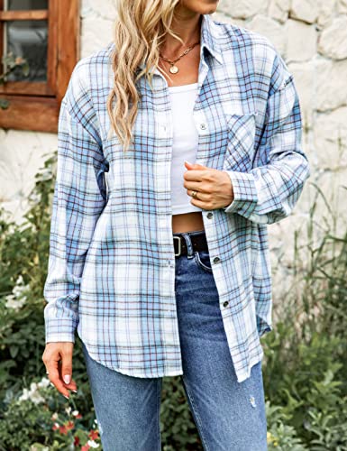 Oversized Womens Flannel Plaid Soft Flannel Button Down Shirt Roll Up Long Sleeve Flannel Plaid Shirt Blouses Women2