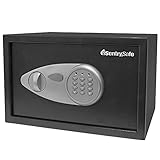 Features electronic lock with override key and two live-locking bolts, carpeted floor, concealed hinges and armored steel construction for a formidable deterrent against theft and loss