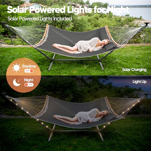 Image of SUNCREAT Backyard Hammock with Solar Powered Lights for Outside, Dark Grey