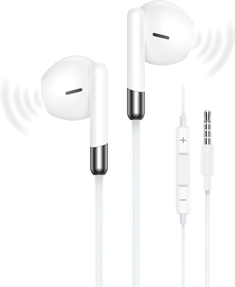 Auriculares con cable Auriculares con conector auxiliar de 3,5 mm con cable, intrauditivos Apple Airpods con cable | Auriculares Jack de 3,5mm con micrófono y aislamiento de ruido para iPhone, Samsung, Sony, Android, iPad, portátiles, PC, tabletas, Kindle Switch, MP3/4, PS5