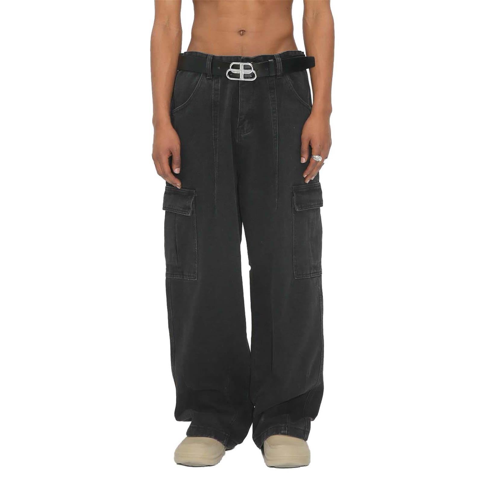 Generico Baggy Jeans Uomo Pantaloni Jins Y2K Balloon Loose Moto Strappati Invernali Zampa Slim Larghi Salopette Fit Flare Cargo Flared