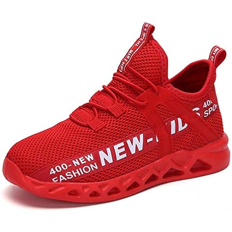 Mooyii Boys Trainers for Outdoor Sports Shoes Breathable Girls Running Shoes Lighweight Kid's Fitness Athletic Sneakers Tennis (Red,UK 6=EUR39) Cover