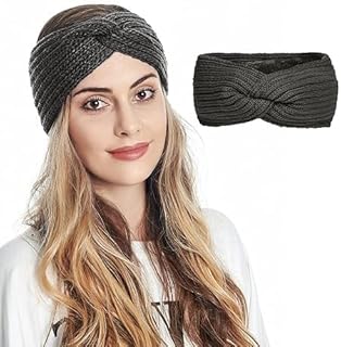 capichino Winter Knit Crochet Turban Headband for Women Warm Bulky Crocheted Headwrap Ear Warmer Winter Accessories (Black)-picture-37
