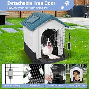 Pitched Roof Dog House with Air Vents and Elevated Floor, 46.4″ Height All Weather Pet Shelter for Small to Medium Dogs, Up to 37.5lbs (Blue)