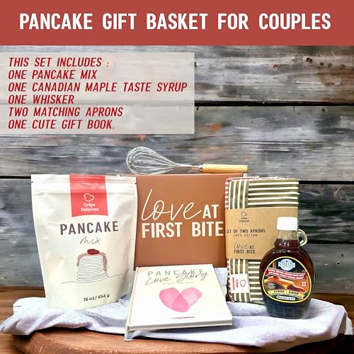 Crepe Delicious Pancake Gift Basket for Couples, Food Gifts, Newlyweds Romantic Breakfast Aprons Set, Bridal Shower, Anniversary Wedding Engagement, Easter, Valentine's Day, Him/her, Men Women - Image 3