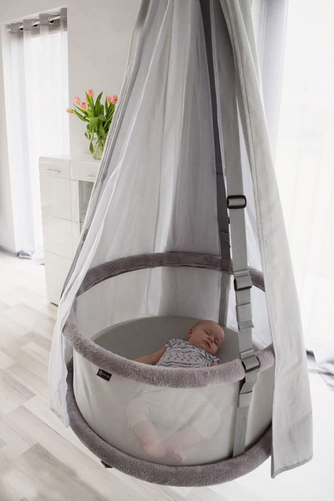 Betthimmel Vorhang für die Babywiege, Schaukel - 156 cm, Baldachin aus 100% Baumwolle in Hellgrau