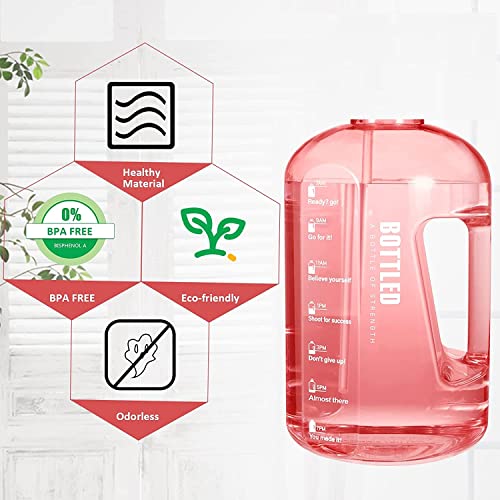 Image of 2.5 Liter Motivational Sports Gym Bottle Daily Water Intake With Time Markings Bpa-Free. Leak Proof For Adults For Gym, Travel And Office (Pink) - Plastic