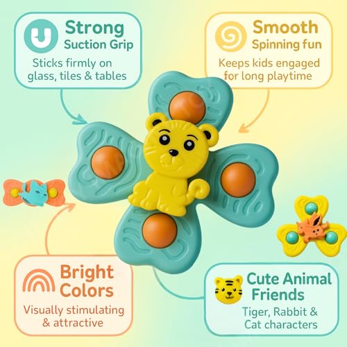 Image of Toy Imagine Suction Spinner Toys for Babies & Toddlers- Fidget Toys for Kids Travel-Friendly Baby Bath Toys, Learning & Gift Accessories (3 Pcs)