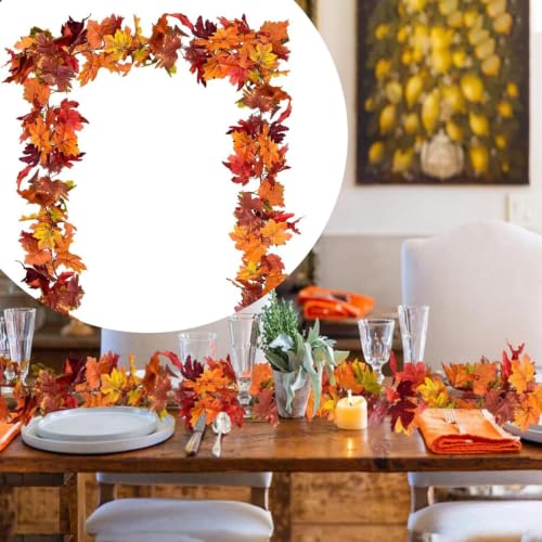 Fall Maple Leaf Garland, 70 Inch Fade Resistant Artificial Realistic Flexible Plastic Vine Greenery Garland,No Maintenance Fake Leaf Ivy Garland for Home Garden Wedding Party Wall Decor - image 6