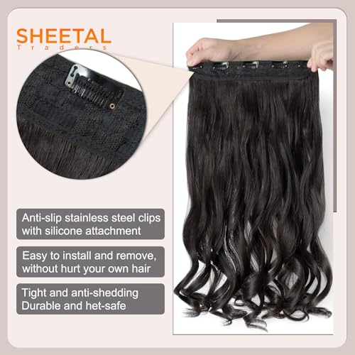 Image of Chaam 26 Inch Cotton Lace 3 /4 Full Head Clip in Synthetic Hair Extensions for Women, One Piece Clip in Hair Weft with 5 Clips, Washable Half Head Wavy Hairpiece for Daily Use (Black)