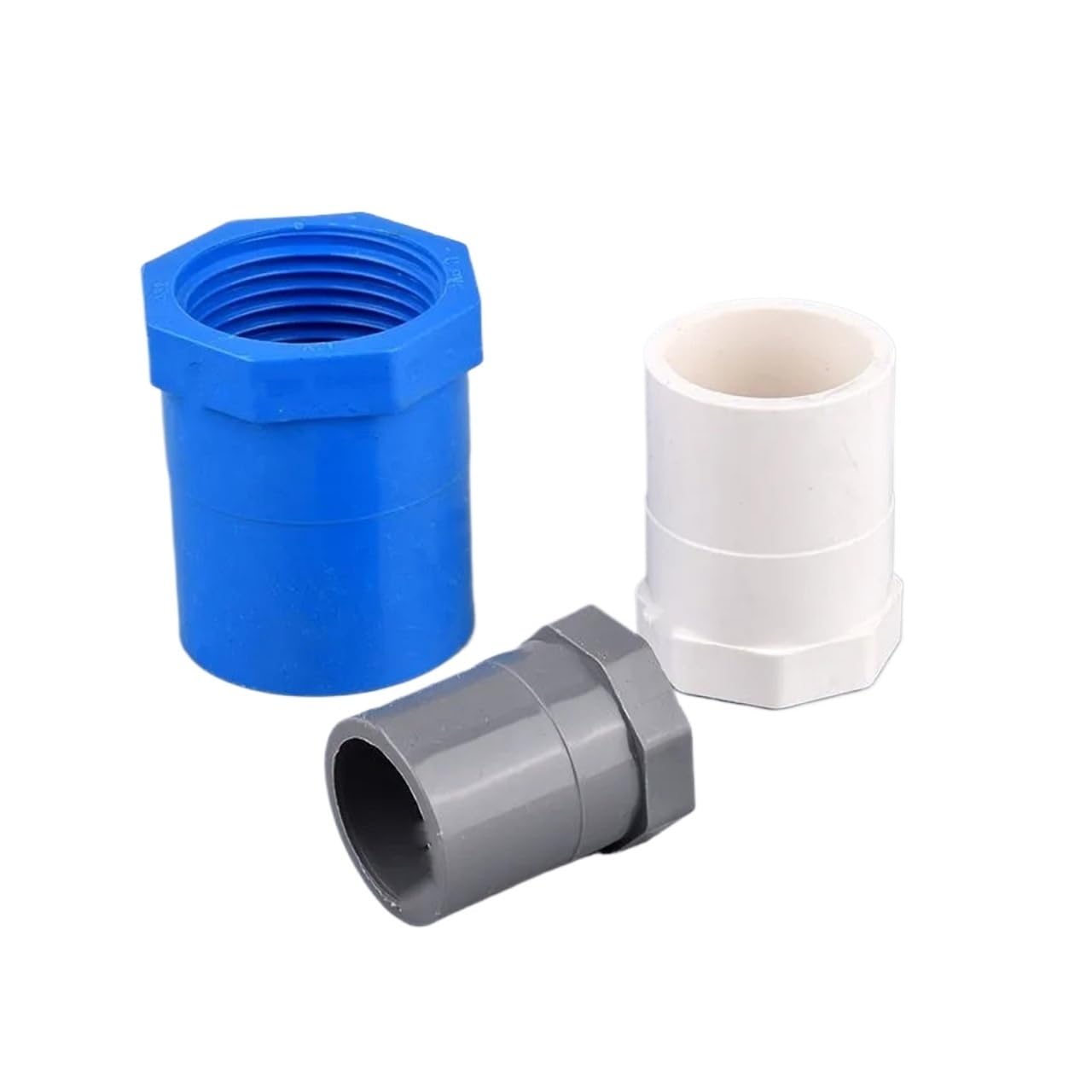 Szare/niebieskie/białe złącze bezpośrednie PCV 1/2 "~2" gwint męski/żeński do 20/25/32/40/50/63/75mm złącze rury wodnej do nawadniania ogrodu(White Female Thread,63mm-2 Inch(5pcs)))