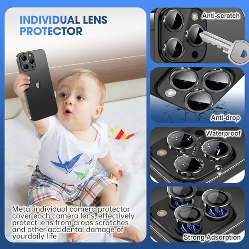 Image of Skinomi Camera Lens Protector Compatible with iPhone 15 pro /iPhone 15 Pro Max [Anti-Scratch] Premium Tempered Glass Film Aluminum Alloy Lens Ring Cover, Black Titanium