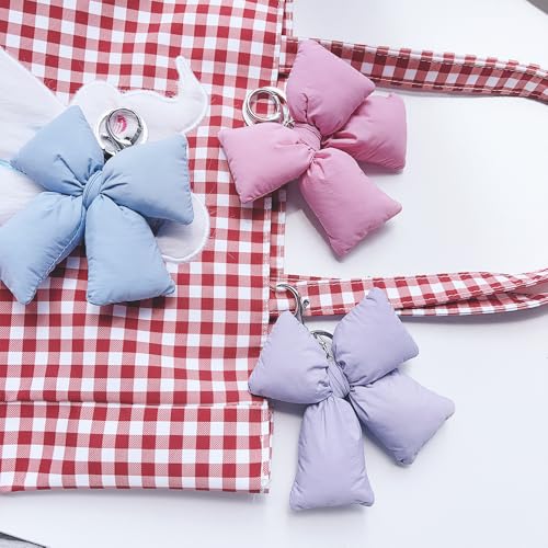 Image of Pink Bow Keychain Bag Charms Y2K Bowknot Plaid Keychains Coquette Aesthetic Purse Handbag Backpacks Charms (Purple 1)