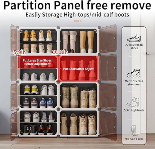 Image of Zemic Plastic Shoe Rack for Home | ๐-๐๐จ๐จ๐ซ ๐๐-๐๐ก๐๐ฅ๐ Shoe Organizer with Doors ๐๐๐ ๐ง๐๐ญ๐ฌ for Heels, Boots, Slippers Chappal Sandal Shoe Stand | DIY Multiuse ๐๐ซ๐๐ฒ Storage Rack