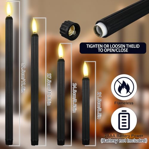 Image of Rossesay 24 Pcs Flameless LED Taper Candles Battery Operated Candle 8.5 inch, 9.65 inch, 10.8 inch, 12.8 inch Flameless Candlesticks Flickering for Christmas Church Wedding Indoor Decoration(Roman Column, Black)