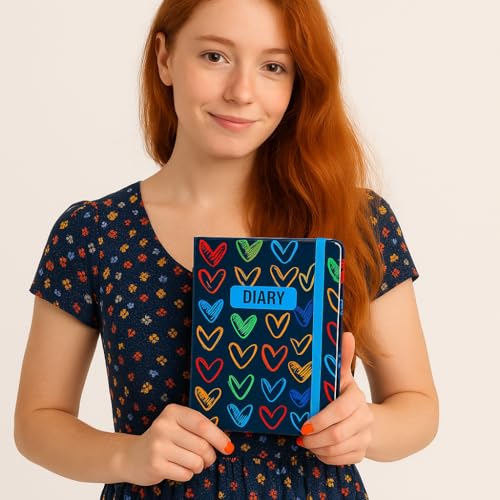 Image of COI Colorful Heart Notebook 5.5x8.5″ - 192 Pages of 80 GSM Natural-Shade Unlined Paper, Hardcover with Elastic Band, Two Satin Ribbons & Rounded Edges