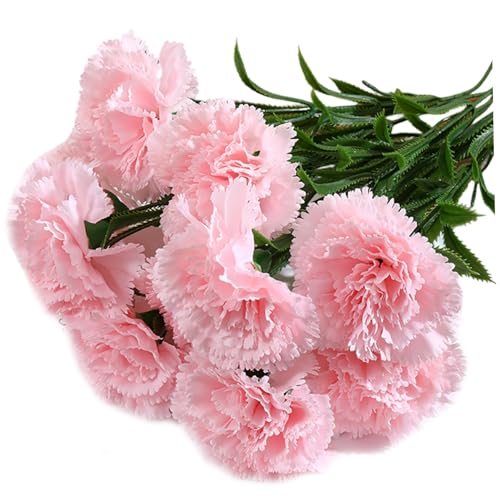 15 piezas de flores de clavel, claveles de 15 pulgadas flores artificiales, claveles falsos de tela de seda con claveles con tallo de plástico, claveles falsos para la decoración de los centros