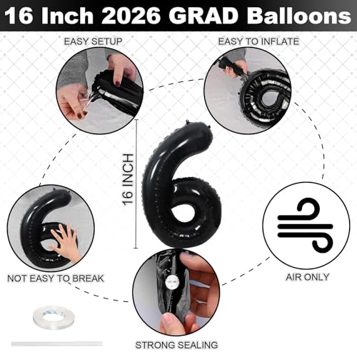 Image of Black 2026 Congrats Balloons, 16 Inch Matte Black 2026 GRAD Foil Balloons Banner Sign for Graduation Decorations 2026, College High School Class of 2026 Graduate Congratulations Party Decor Supplies