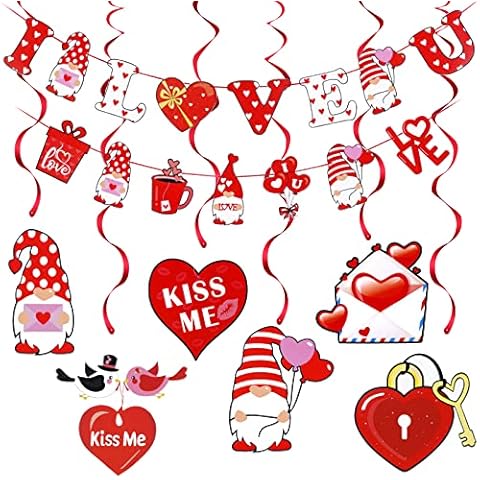 Red I Love You Banner and Valentines Hanging Decorations for Valentines Day Decorations Cover