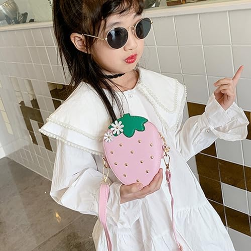 Ciieeo Strawberry Shape Purse with Rivets, Crossbody Purse Bag Cellphone Shoulder Bags Clutch Fruit Shaped Wallet Pu Phone Shoulder Wallet for Women Girl Pink2
