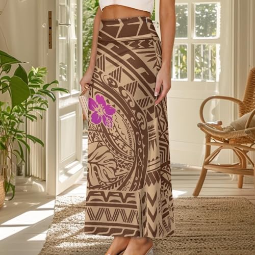 Polynesian Tribal Tatau Pattern Women's Long Maxi Skirt Vintage High Waisted A-Link Long Maxi Skirt2