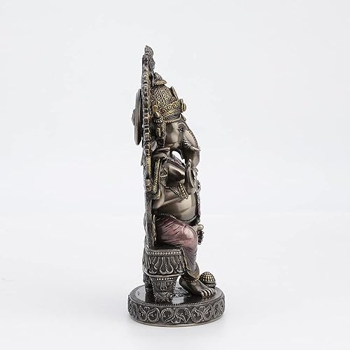 Miniatura 6 de Veronese Design 10 1/4 pulgadas de alto Lord Ganesha sentado en el trono con arco del templo elefante hindú Dios Fortuna Estatua de resina bronceada
