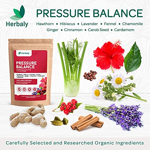 Herbaly Pressure Balance Tea - 9 Superherbs - Natural, Organic, Non-Gmo, Caffeine-Free, Sugar Free - 1 Pack, 30 Pyramid Tea Bags #TOP1
