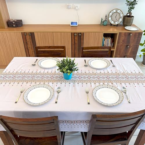 Image of Livmodern Premium PVC (Polyvinyl Chloride) Dining Table Cover 6 Seater (55 by 78 inch) - Waterproof, spillproof & Wipeable tablecover 140 by 200cm - Colored Weave