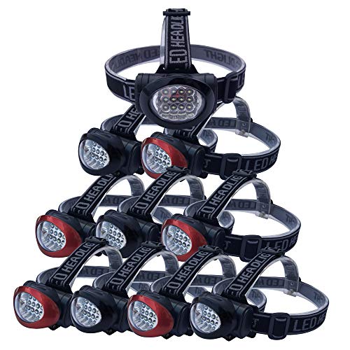 Lichamp Headlamp, 10 Pack 12 LED 3 Mode Portable Head Lamp Flashlight, Outdoor