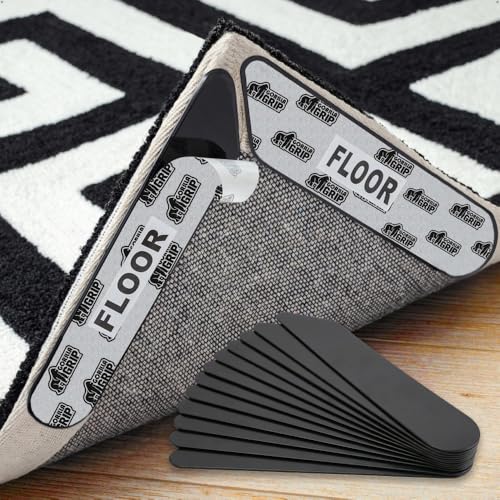 Image of GORILLA GRIP Rug Gripper Pads, 12 pc Reusable Double-Sided Stickers Keep Area Rugs Corners Flat, Grips Hardwood, Tile and Laminate Floors, Renter Friendly, Holds Down Carpet in Place, Home Decor