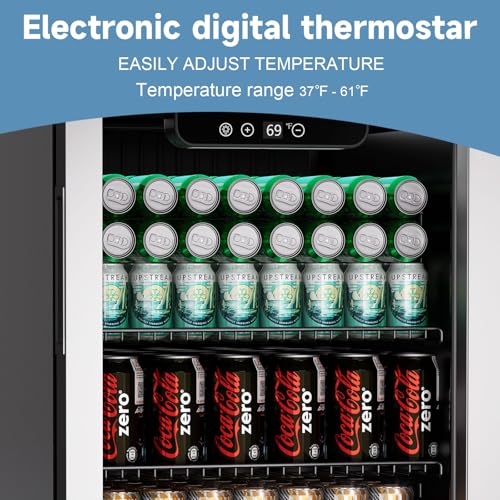 Image of Erivess Compact Beverage Refrigerator, 110 Can /3.1 Cu Ft Mini Fridge,Silver | Adjustable Shelves & Digital Display Small Refrigerator for Soda, Under Counter Freestanding Glass Door Mini Cooler for Home