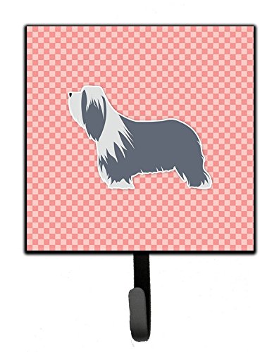Bearded Collie Checkerboard Pink Leash or Key Holder