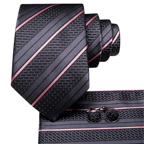 Image of Hi-Tie Silk Ties for Men Plaid Paisley Striped Necktie Pocket Square Cufflinks Set Formal Business