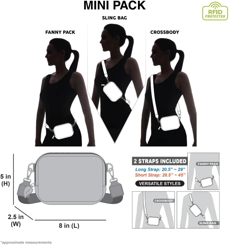 CHALA Mini Pack Women RFID Protected Sling Purse and Waist Bag with Two Adjustable Straps