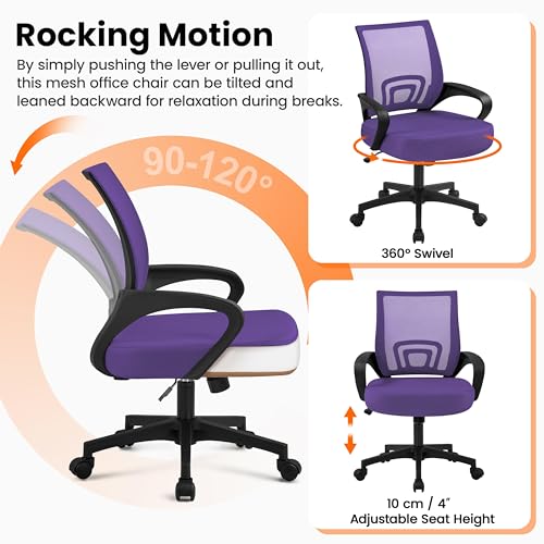 Image of Yaheetech Mid Back Mesh Computer Office Desk Chair Adjustable Swivel, Purple
