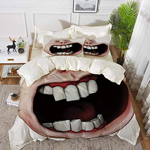 biancheria da letto - Set copripiumino, decoro umoristico, meme monster spaventoso con grafica di fumetti sorpresa per sempre espressione, set copripiumino in microfibra ipoallergenico con 2 federe 50