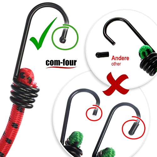 com-four® 10x Spanngummi mit Haken Expander Set – extra Starke Gepäckspanner, 4 Verschiedene Längen – ideal für Auto, Fahrrad, Camping – Expanderseil mit Metallhaken belastbar bis 30 kg