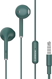 Ambrane Wired in Ear Earphones with in-line Mic for Clear Calling, 14mm Dynamic Drivers for BoostedBass, 3.5mm Jack, Multi-Functional Controller (Stringz 38 Lite, Green)
