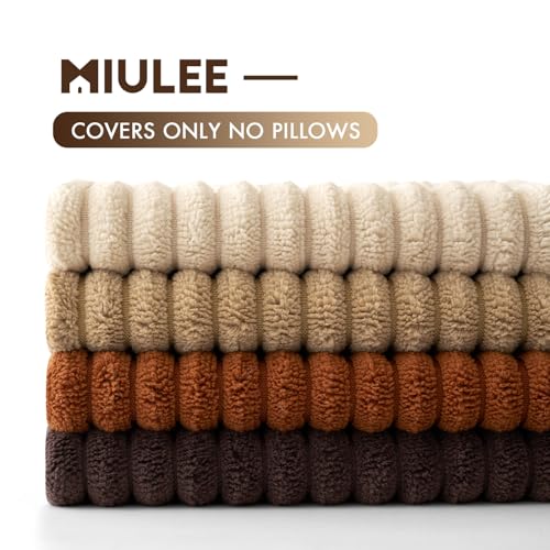 Image of MIULEE Boho Farmhouse Throw Pillow Covers 18x18 Inch Set of 4 Rustic Mordern Neutral Cushion Covers Soft Corduroy Nordic Fall Home Decor for Couch Bed Sofa Living Room Chocolate Brown /Rust